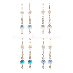 Glass Dangle Earrings with Shell Beads, 304 Stainless Steel Jewelry for Women, Golden, 94mm, Pin: 0.7mm, 4 pairs/set(EJEW-JE05187)