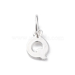 925 Sterling Silver Letter Charms, with Jump Rings and 925 Stamp, Silver Color Plated, Letter Q, 7.5x6x0.8mm, Hole: 4mm(STER-C012-01S-Q)