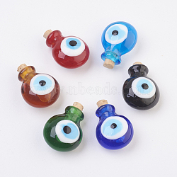 Handmade Lampwork Perfume Bottle Pendants, Essential Oil Bottle, Evil Eye, Mixed Color, 29.5~30mm, Hole: 5~5.5mm, Bottle Capacity: 0.5~1ml(0.017~0.03 fl. oz)(LAMP-P044-H)