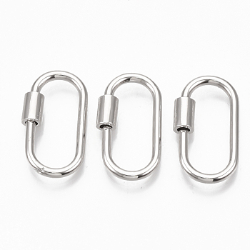 Brass Screw Carabiner Lock Charms, for Necklaces Making, Oval, Platinum, 25.5x14x2mm, Screw: 6.5x4.5mm