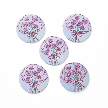 Acrylic Cabochons, for Hair Pins, Hair & Earrings Accessories, Flat Round with Flower Pattern, Camellia, 34.5x2.5mm