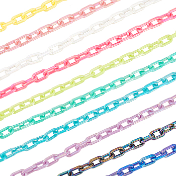 20 Strands 10 Colors Acrylic Opaque Cable Chains, AB Color, Oval, Mixed Color, 13x8x2mm, about 1.64 Feet(0.5m)/color