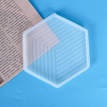Imitation Cube Coaster Silicone Molds, Resin Casting Molds, for UV Resin & Epoxy Resin Craft Making, Hexagon, White, 120x105x7mm