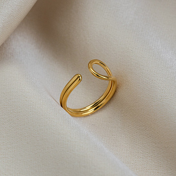 304 Stainless Steel Cuff Open Rings, Oval, Golden, 17mm