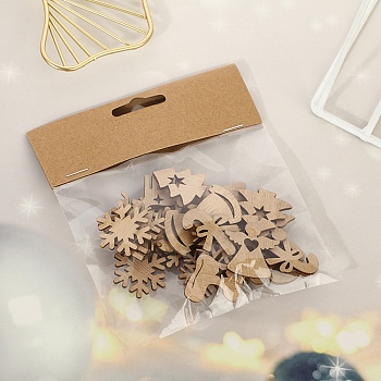 Unfinished Wood Pendant Decorations, for Christmas Ornaments, Snowflake/Candy Cane/Angel, Mixed Shapes, 3x3cm