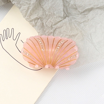 Shell Shape Cellulose Acetate Large Claw Hair Clips, with Rhinestones, for Women Girl Thick Hair, Light Salmon, 38x70x50mm