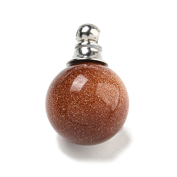 Synthetic Goldstone Perfume Bottle Pendants, with 304 Stainless Steel Findings, Round, 25x16mm, Hole: 2mm