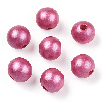 Painted Natural Wood Beads, Pearlized, No Hole/Undrilled, Round, Camellia, 15mm