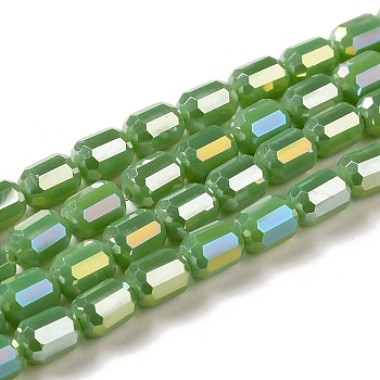 Electroplate Glass Beads Strands, Faceted, AB Color, Column, Olive Drab, 4x5~6mm, Hole: 1mm, about 80pcs/strand, 18.11''(46cm)