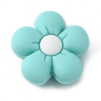 Silicone Beads, DIY Nursing Necklaces and Bracelets Making, Chewing Pendants For Teethers, Flower, Turquoise, 26x27x10mm, Hole: 2mm