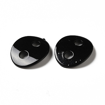 Spray Painted 201 Stainless Steel Connector Charms, Oval, Black, 12x14x1mm, Hole: 2.5mm