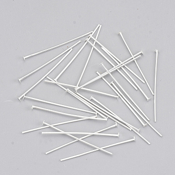 Brass Flat Head Pins, Cadmium Free & Lead Free, Silver Color Plated, 30x0.75~0.8mm, 20 Gauge, about 8000pcs/1000g, Head: 1.8mm