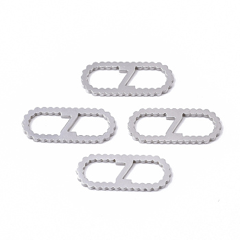 201 Stainless Steel Links Connectors, Laser Cut, Oval with Letter, Stainless Steel Color, Letter.Z, 15x6x1mm, Hole: 4x5~7mm