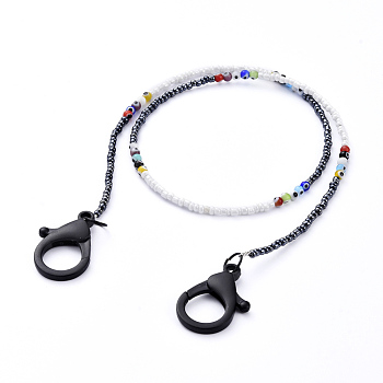 Personalized Beaded Necklaces, with Evil Eye Lampwork Round Beads, Glass Seed Beads and Plastic Lobster Claw Clasps, Black, 24.21 inch(61.5cm)