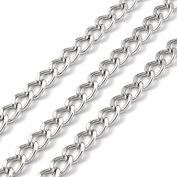 304 Stainless Steel Faceted Curb Chains, Unwelded, with Spool, Stainless Steel Color, 7x5x1mm, about 5m/Roll