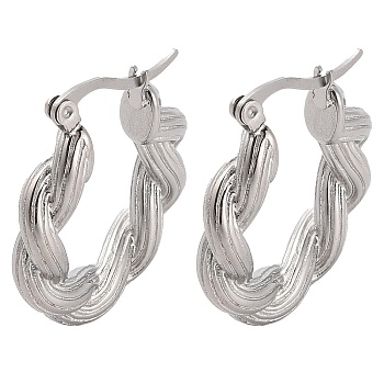 304 Stainless Steel Hoop Earrings, Twist Rope Ring, Stainless Steel Color, 28x25x5mm.