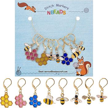 8Pcs 8 Style Bee & Honeycomb Dangle Leverback Earrings for Women, Golden, Mixed Color, 26~49mm, Pin: 0.8mm, 1pc/style