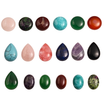 24Pcs 24 Style Natural & Synthetic Stone Cabochons, Teardrop & Oval & Flat Round, 1pcs/style