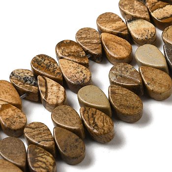 Natural Picture Jasper Beads Strands, Teardrop, Top Drilled, 9~10x5~5.5x3.5~4mm, Hole: 0.7mm, about 40~48pcs/strand, 7.09~7.28''(18~18.5cm).