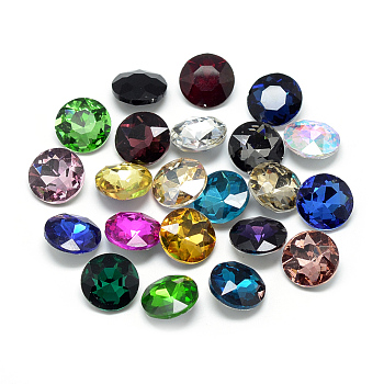 Pointed Back Glass Rhinestone Cabochons, Back Plated, Faceted, Flat Round, Mixed Color, 12x4.8mm