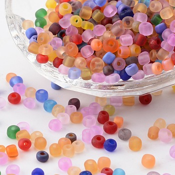 6/0 Glass Seed Beads, Frosted Colors, Round, Round Hole, Mixed Color, 6/0, 4mm, Hole: 1~1.5mm, about 500pcs/50g, 50g/bag, 18bags/2pounds