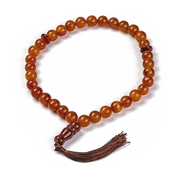 Natural Carnelian Beads Stretch Bracelets, with Tassels, 15-3/8 inch(39cm)