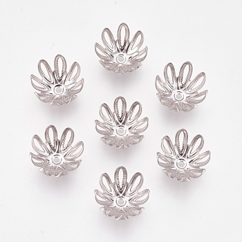 Multi-Petal 304 Stainless Steel Flower Bead Caps, Fancy Bead Caps, Stainless Steel Color, 12x8mm, Hole: 1.2mm