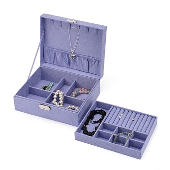 Velvet & Wood Jewelry Boxes, Portable Jewelry Storage Case, with Alloy Lock, for Ring Earrings Necklace, Rectangle, Lilac, 23.1x18.7x9.1cm