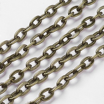 Iron Cable Chains, Unwelded, with Spool, Flat Oval, Cadmium Free & Nickel Free & Lead Free, Antique Bronze, 7x4x1mm, about 164.04 Feet(50m)/roll