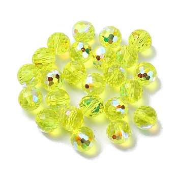 AB Color Plated Glass Beads, Faceted Round, Green Yellow, 8x7mm, Hole: 1.5mm