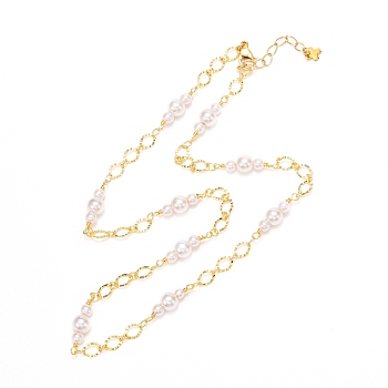 Handmade CCB Plastic Imitation Pearl Beaded Necklace for Girl Women, with Brass Chain, Golden, 17.32 inch(44cm)