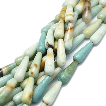 Natural Flower Amazonite Beads Strands, Waterdrop, 30x10mm, Hole: 1.4mm, about 13pcs/strand, 15.75''(40cm)