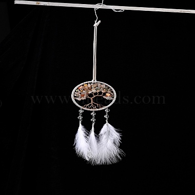 Toile/filet tissé avec des décorations de pendentifs en plumes(HJEW-I013-02)-6