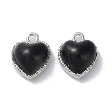 Platinum Black Heart Alloy+Glass Pendants