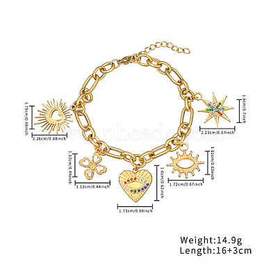 Heart & Eye & Star Stainless Steel Cubic Zirconia Charm Bracelet for Women(WM9212-3)-2