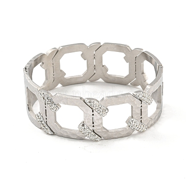 304 brazaletes con bisagras ahuecados con diamantes de imitación de cristal pavimentados de acero inoxidable para mujer(BJEW-D044-09P)-2