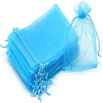Organza Packing Drawstring Bags, for Christmas Party, Rectangle, Deep Sky Blue, 15x10cm(PW-WG91BF8-06)
