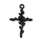 Tibetan Style Alloy Pendants, Cross with Rose Charm, Electrophoresis Black, 34.5x23x3mm, Hole: 2.5mm(X1-FIND-WH0110-429EB)