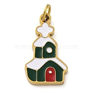 Christmas Theme Ion Plating(IP) 304 Stainless Steel Enamel Pendants, with Jump Ring, Manual Polishing, Real 18K Gold Plated, House, 15.5x9x1.5mm, Hole: 2.5mm(STAS-Z104-01G-06)