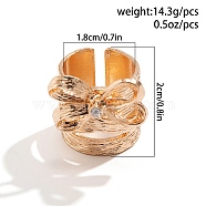 Alloy Rhinestone Bowknot Wide Open Cuff Rings for Women, Light Gold, 20.5mm(RJEW-S412-07KCG)