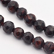 Natural Bloodstone Beads Strands, Heliotrope Stone Beads, Faceted, Round, 4mm, Hole: 1mm, about 90pcs/strand, 15.35 inch(G-E302-086-4mm)