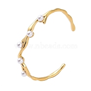 304 Stainless Steel Open Cuff Bangles for Women, with Shell Pearl, Round, Golden, 1/8~3/8 inch(0.4~0.9cm), Inner Diameter: 2-1/4x1-3/4 inch(5.8x4.3cm)  (BJEW-M313-04G)
