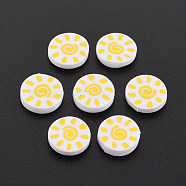 Handmade Polymer Clay Cabochons, Flat Round with Sun, White, 8.5~9x2mm, about 5500pcs/1000g(CLAY-N006-147)