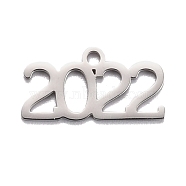 304 Stainless Steel Pendants, Number 2022, Stainless Steel Color, 10.5x20x1.4mm, Hole: 1.8mm(STAS-C032-12P)