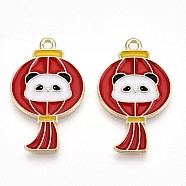 Alloy Enamel Pendants, Lead Free & Cadmium Free, Panda Shape Charms, Golden, FireBrick, 26.3x16x1.2mm, Hole: 1.6mm(ENAM-T022-03B)