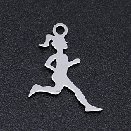 201 Stainless Steel Laser Cut Pendants, Running Athlete, Stainless Steel Color, 17x13x1mm, Hole: 1.4mm(STAS-S105-T892-1)