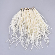 Ostrich Feather Tassel Big Pendant Decorations, with Brass Findings, Golden, Cornsilk, 130~170x4mm, Hole: 1.6mm(FIND-S302-08F)