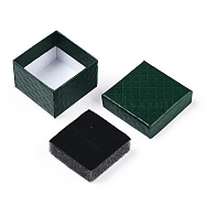 Square Cardboard Ring Boxes, with Sponge Inside, Dark Green, 2x2x1-3/8 inch(5x5x3.5cm)(CBOX-S020-04)