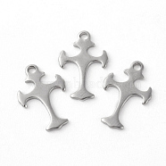 304 Stainless Steel Tiny Cross Charms, Stainless Steel Color, 14x9x1mm, Hole: 1.2mm(STAS-F192-078P)