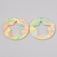 Acrylic Pendants, Flat Round with Star, Colorful, 32x2.5mm, Hole: 1.5mm(MACR-S372-008A)